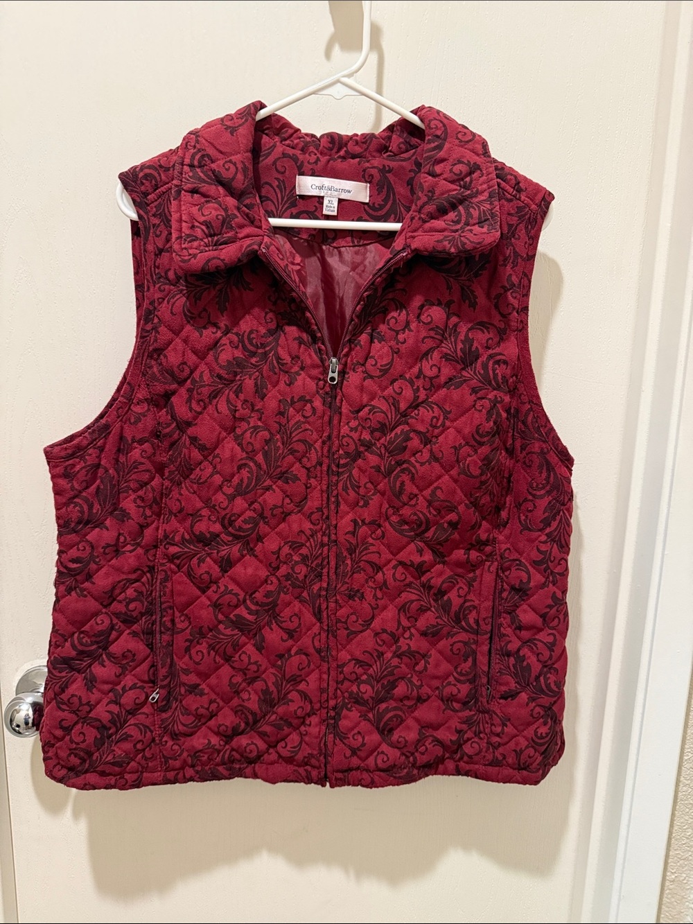 Country Road Quilted Wine Red Floral-Print Vest